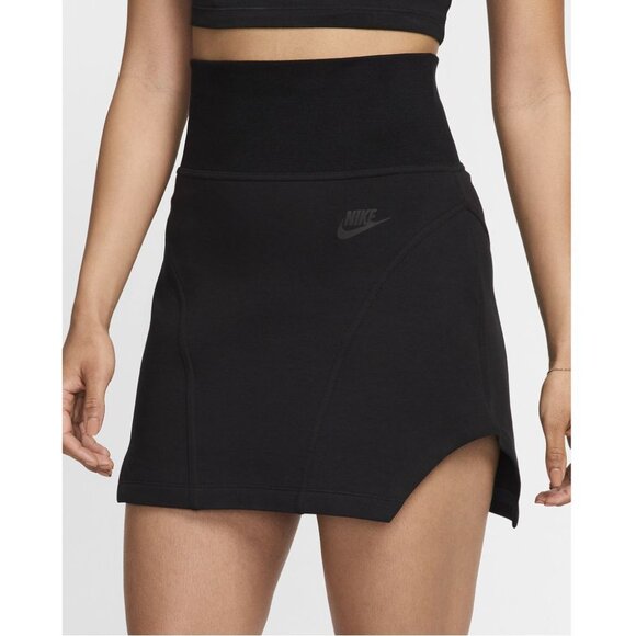 NIKE Sportswear Tech Fleece High Waist Mini SKIRT Size XS Black Stretch NEW $95 - Picture 2 of 11